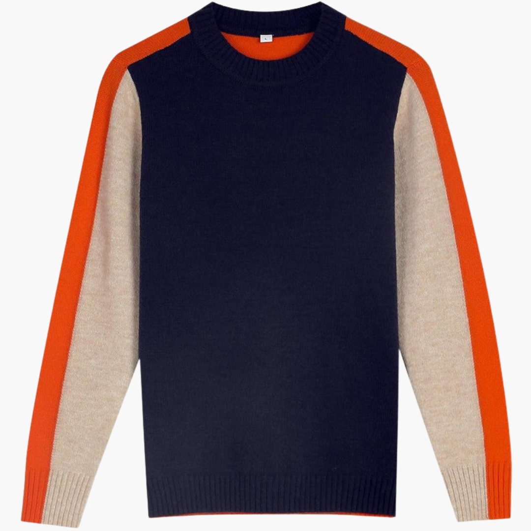 Damenpullover mit kontrastierenden Ärmeln und geripptem Saum