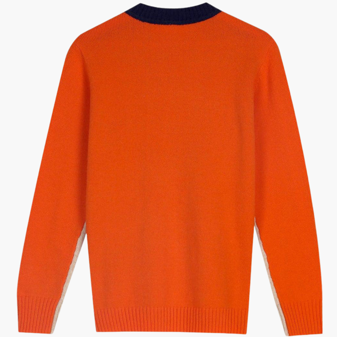 Damenpullover mit kontrastierenden Ärmeln und geripptem Saum