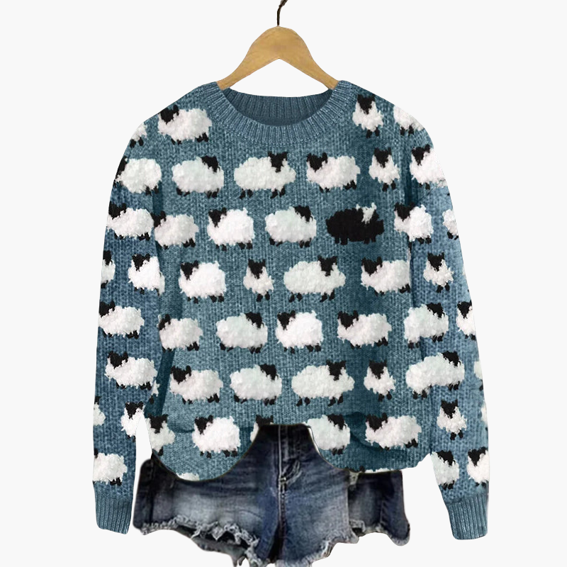 Pull tricoté pour femme avec motif mouton
