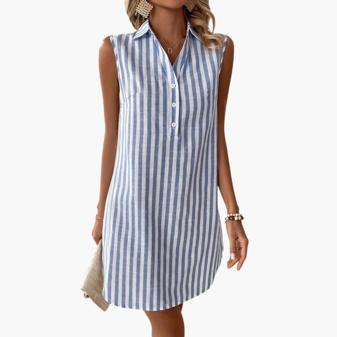 Robe Chemise Femme a Boutons sur le Devant et Motif Rayé