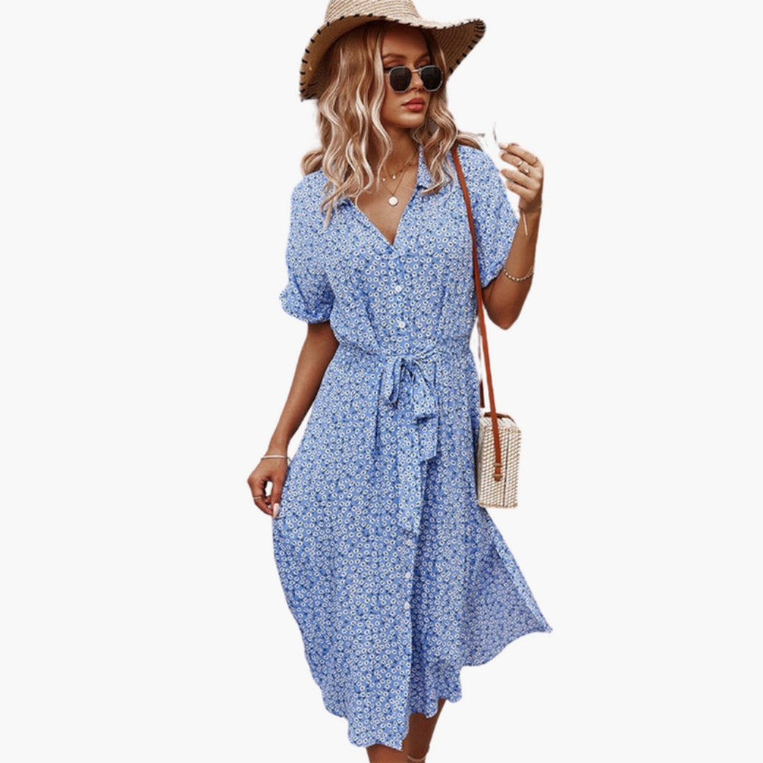 Vestido Camisero Mujer con Cuello y Cintura para Atar