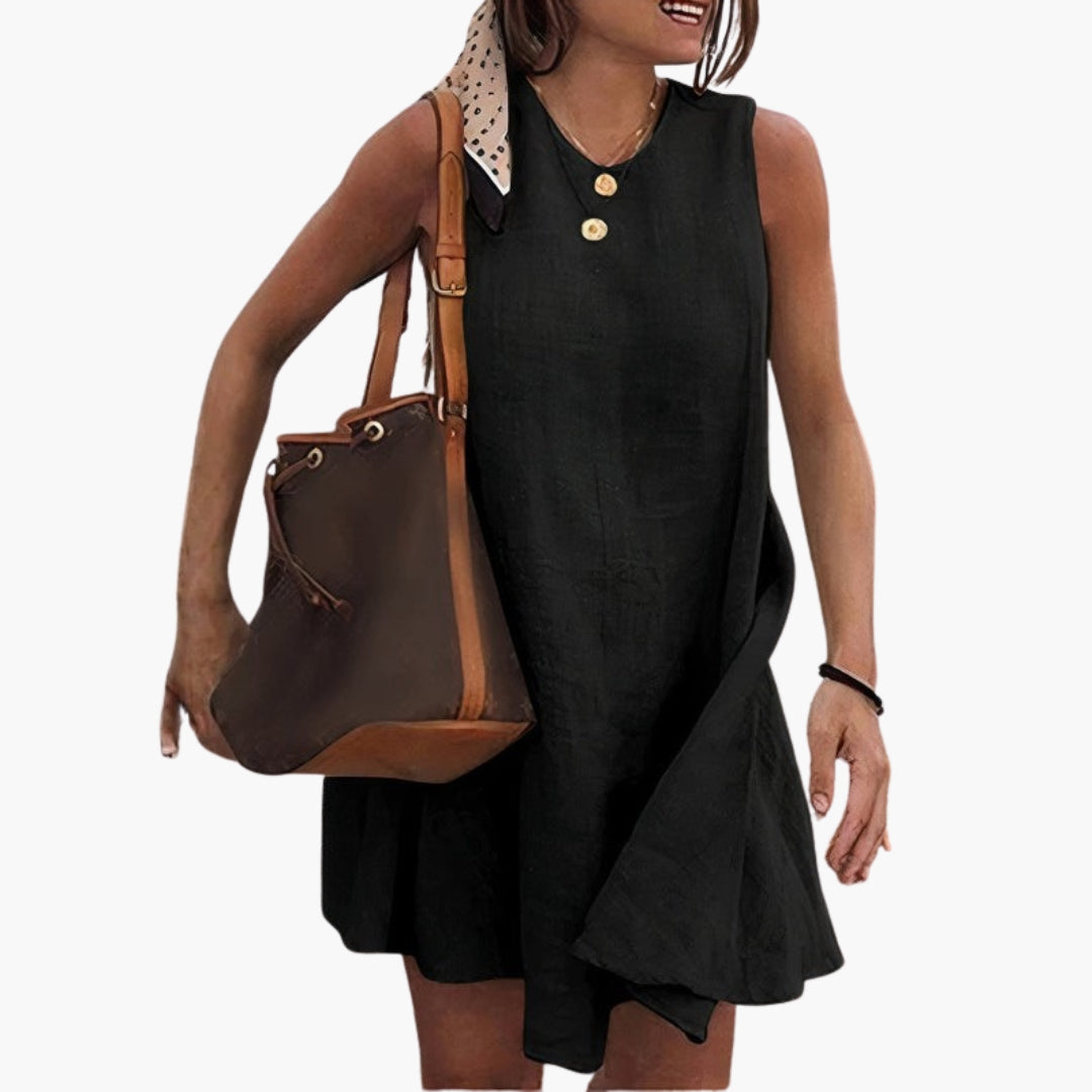Robe Courte Femme Sans Manches avec Col Rond