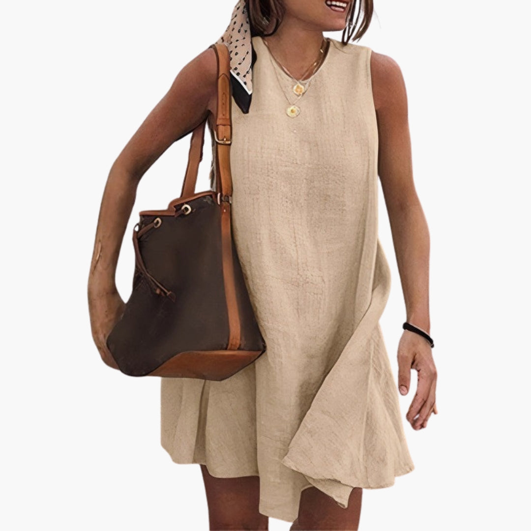 Robe Courte Femme Sans Manches avec Col Rond