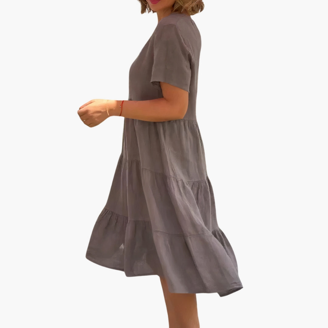 Women's Dress with V-Neck, Loose Fit, and Ruffled Skirt