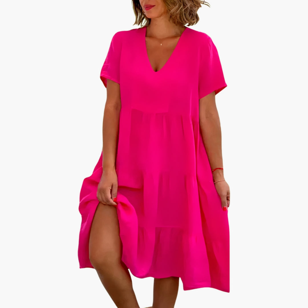 Women's Dress with V-Neck, Loose Fit, and Ruffled Skirt