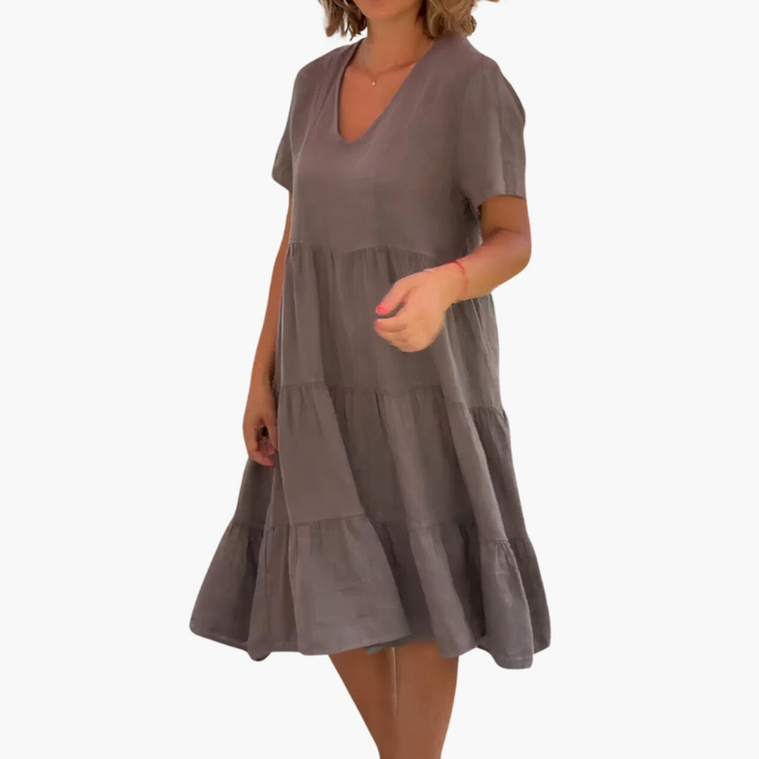 Women's Dress with V-Neck, Loose Fit, and Ruffled Skirt