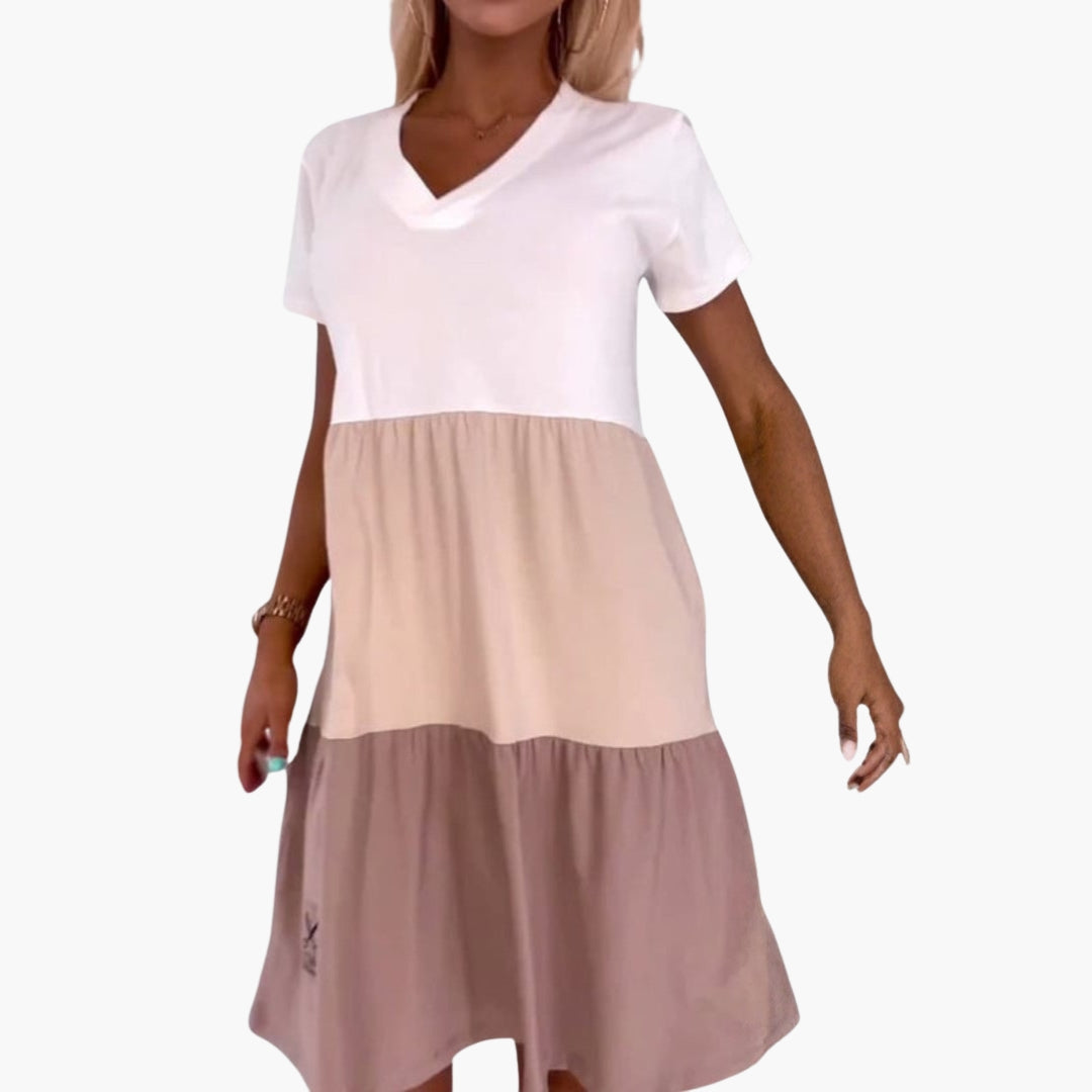 Robe Femme Color Block avec Manches Courtes et Poches