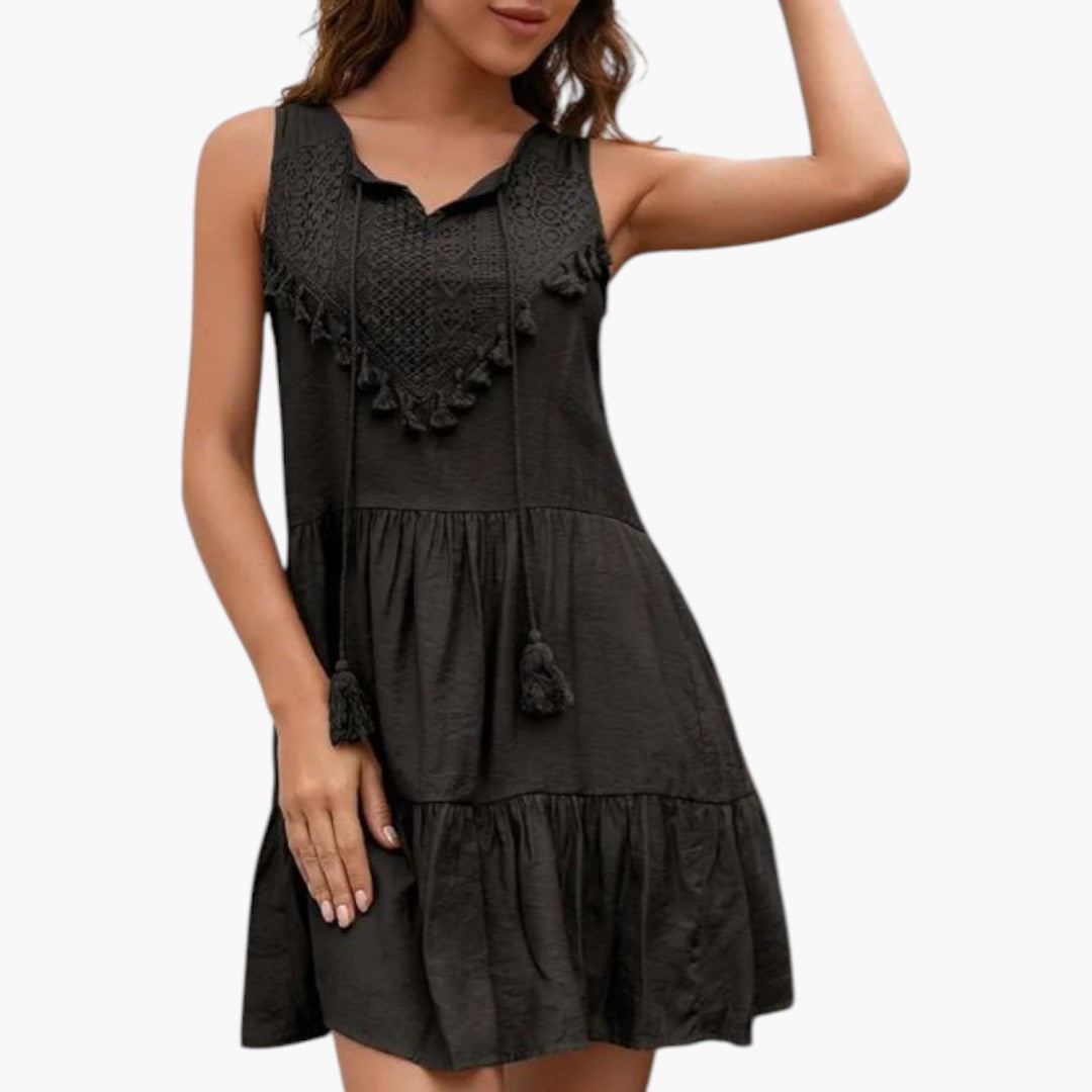 Robe Femme avec Col en V et Détail de Pompons