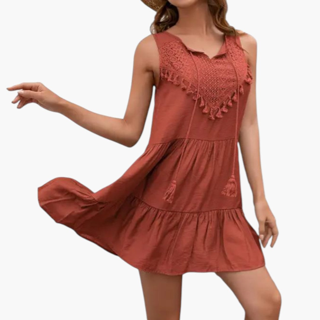 Robe Femme avec Col en V et Détail de Pompons