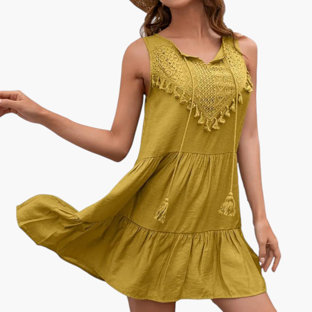 Robe Femme avec Col en V et Détail de Pompons