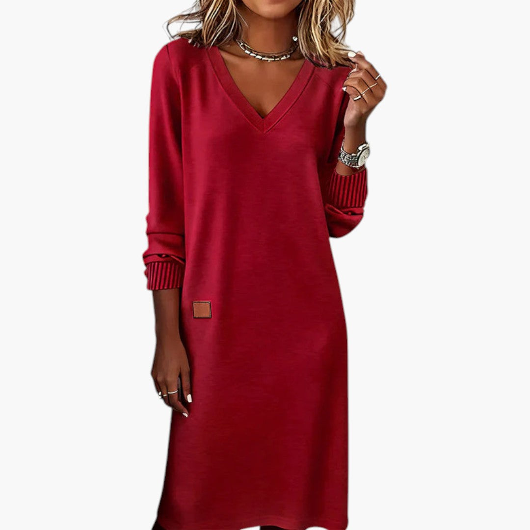 Robe Femme avec encolure en V et manches longues