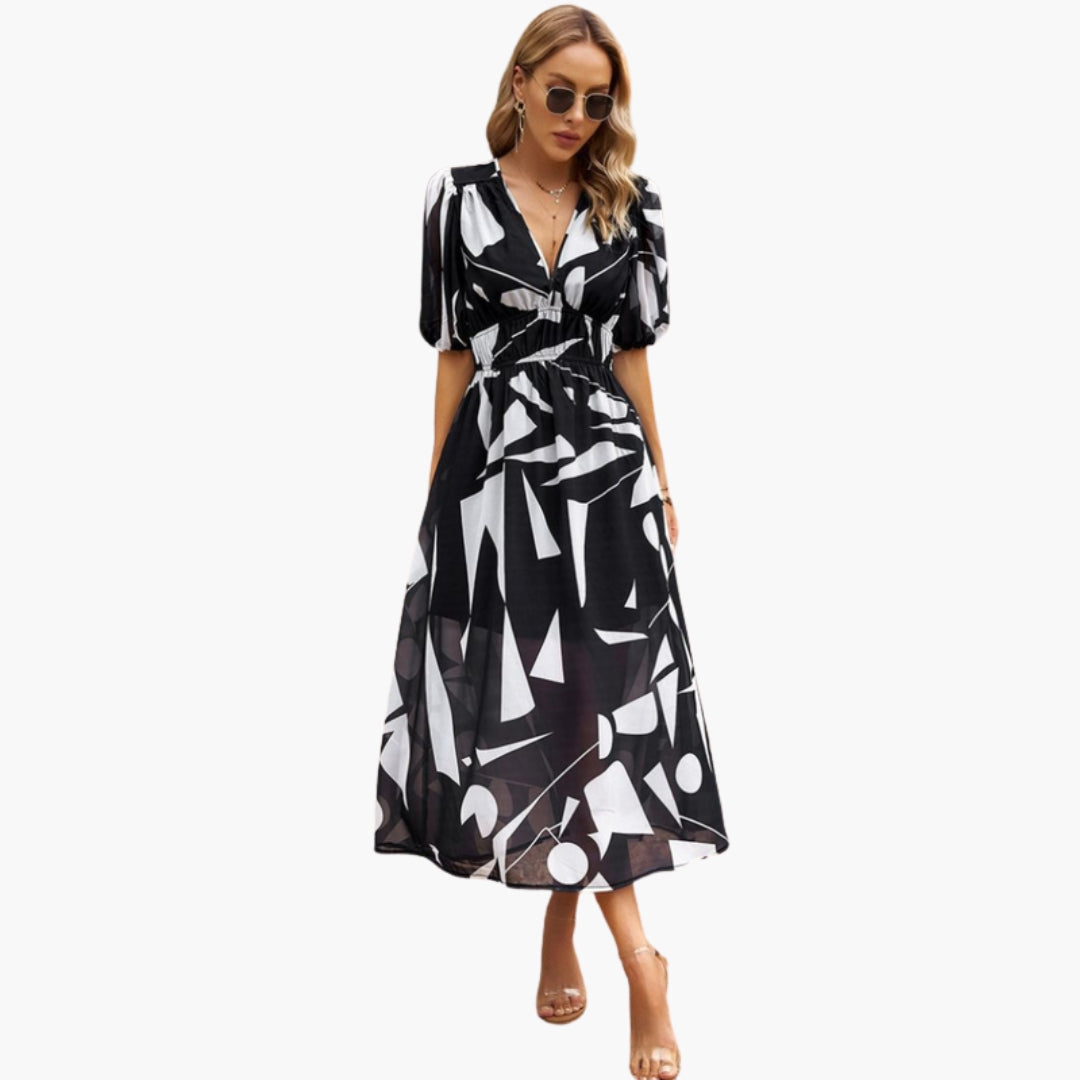 Vestido Floral Mujer con Escote en V y Cintura Elástica