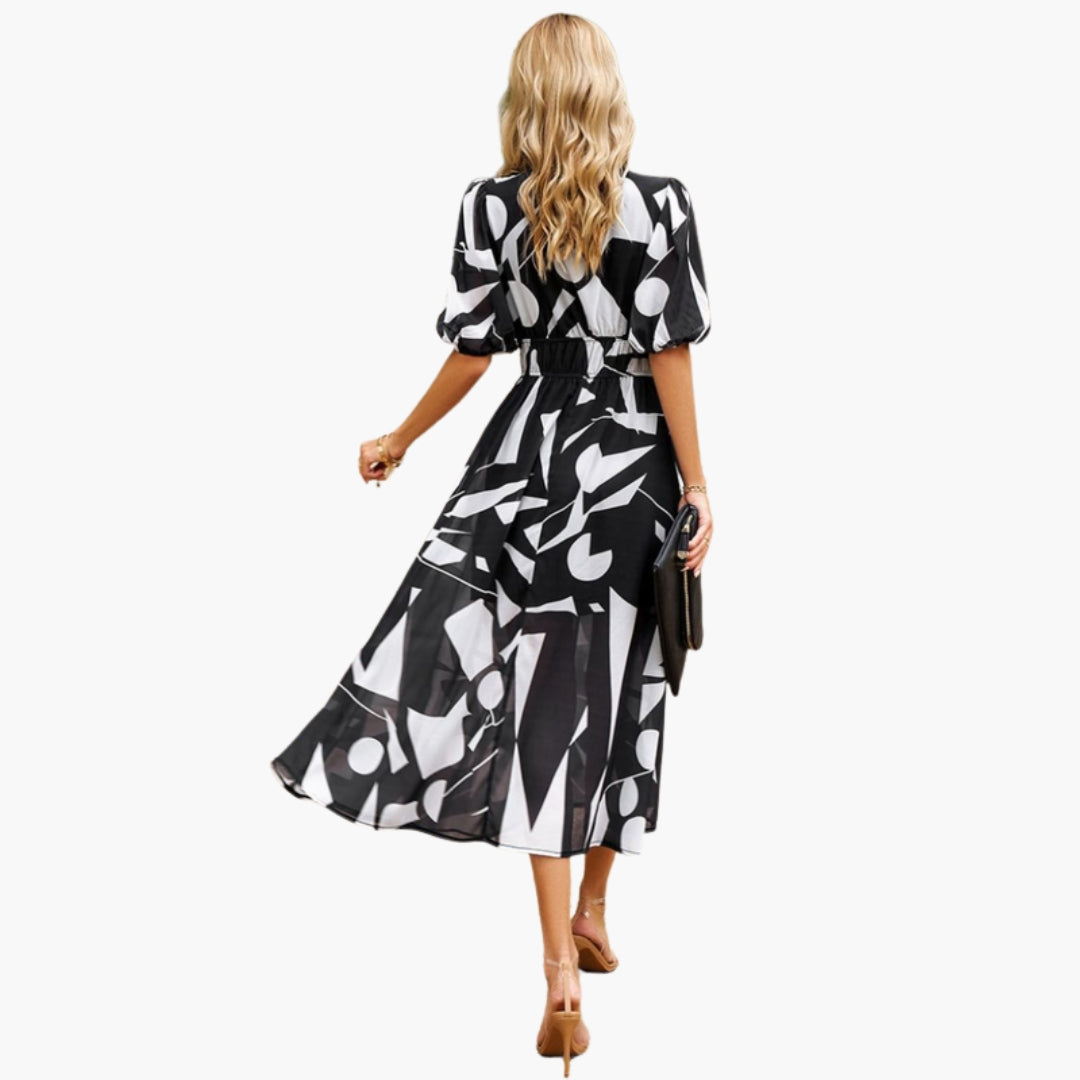 Vestido Floral Mujer con Escote en V y Cintura Elástica