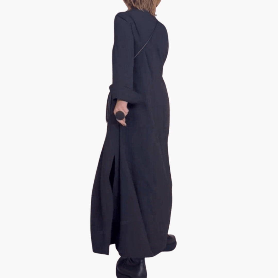 Vestido largo para mujer con cuello alto y bolsillos laterales