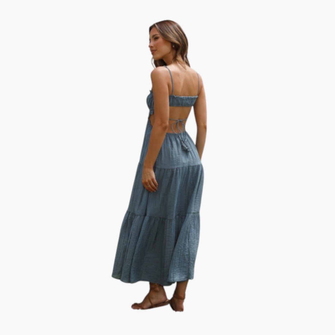 Maxikleid für Damen mit Trägern und mehrlagigem Volantrock