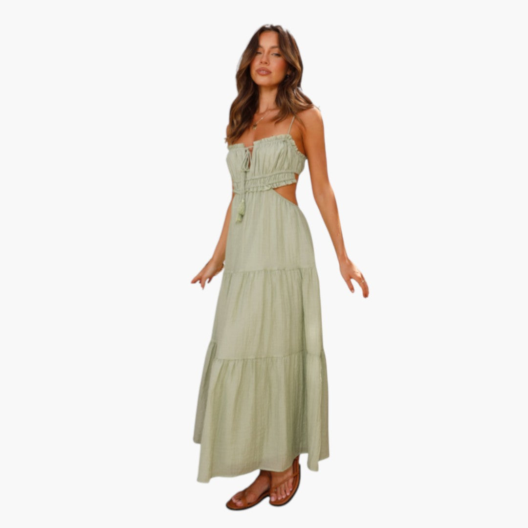 Maxikleid für Damen mit Trägern und mehrlagigem Volantrock