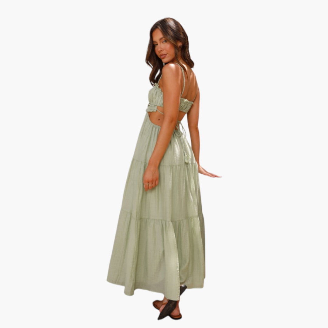 Maxikleid für Damen mit Trägern und mehrlagigem Volantrock
