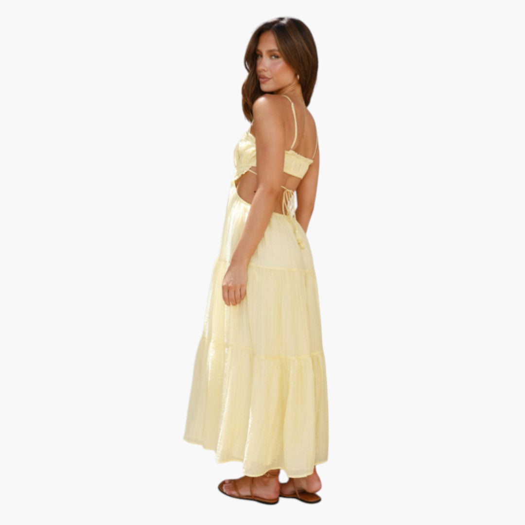 Maxikleid für Damen mit Trägern und mehrlagigem Volantrock
