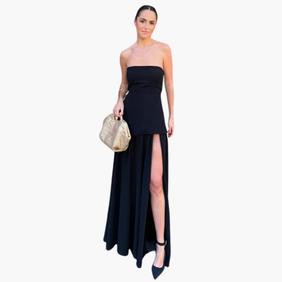 Maxikleid für Damen mit seitlichem Schlitz am Ausschnitt