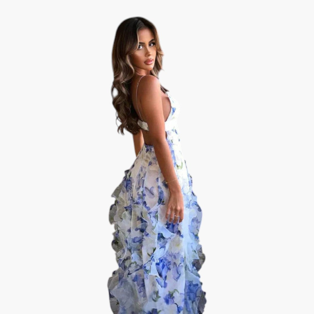 Vestido Maxi Mujer con Volantes y Estampado Floral