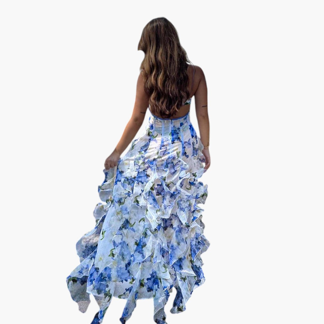 Vestido Maxi Mujer con Volantes y Estampado Floral