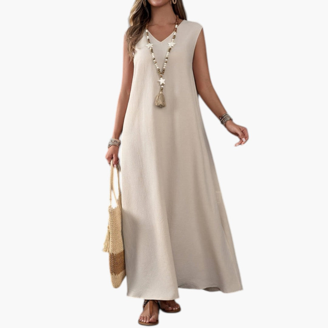Robe Maxi de Plage Femme avec Col V et Fente Latérale
