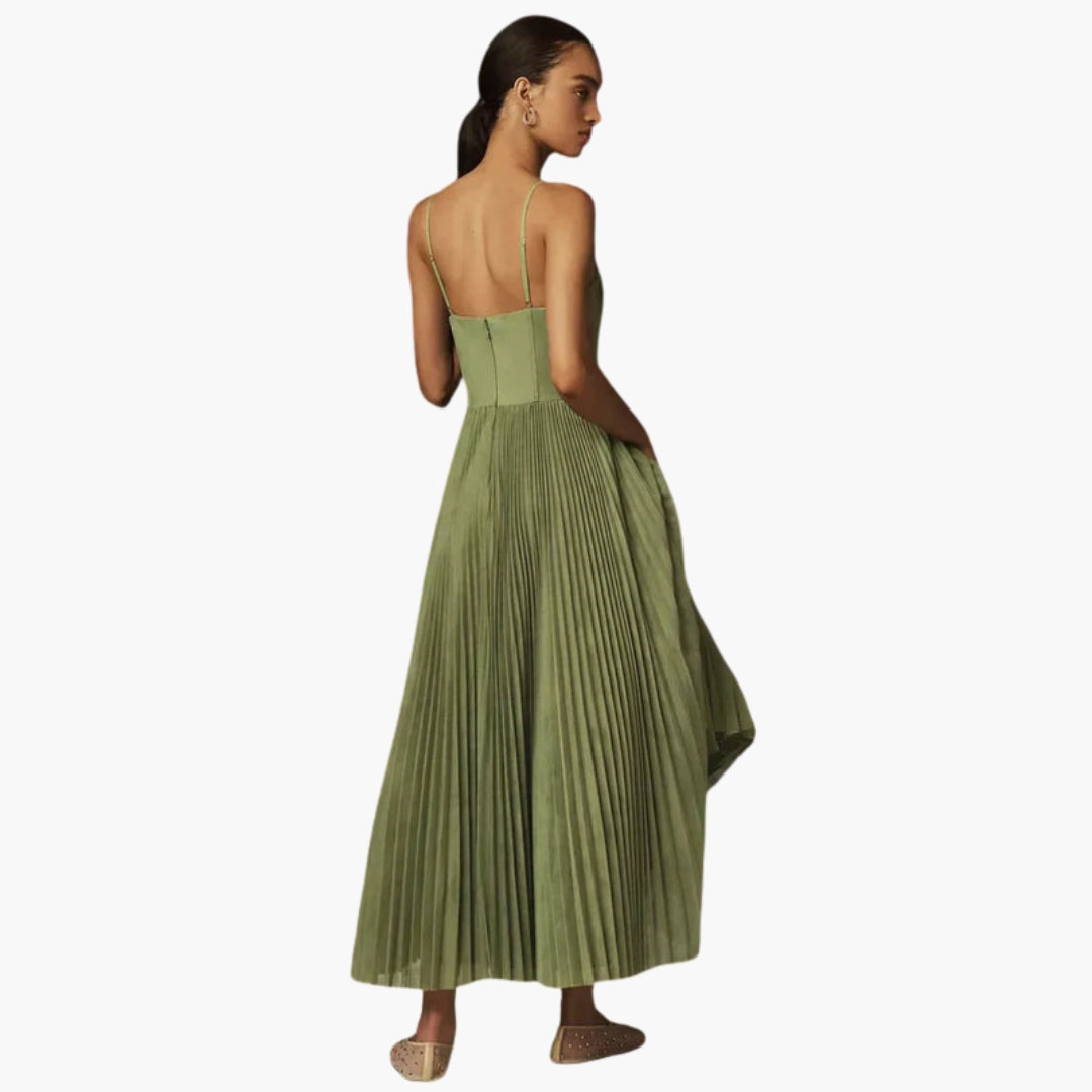 Robe Midi Femme Haut Bustier et Jupe Plissée