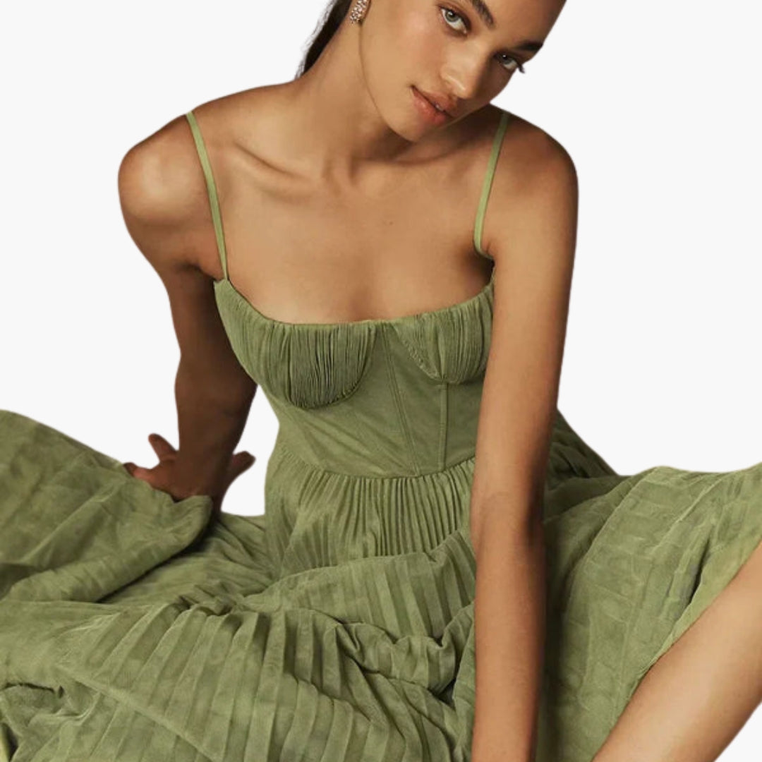 Robe Midi Femme Haut Bustier et Jupe Plissée