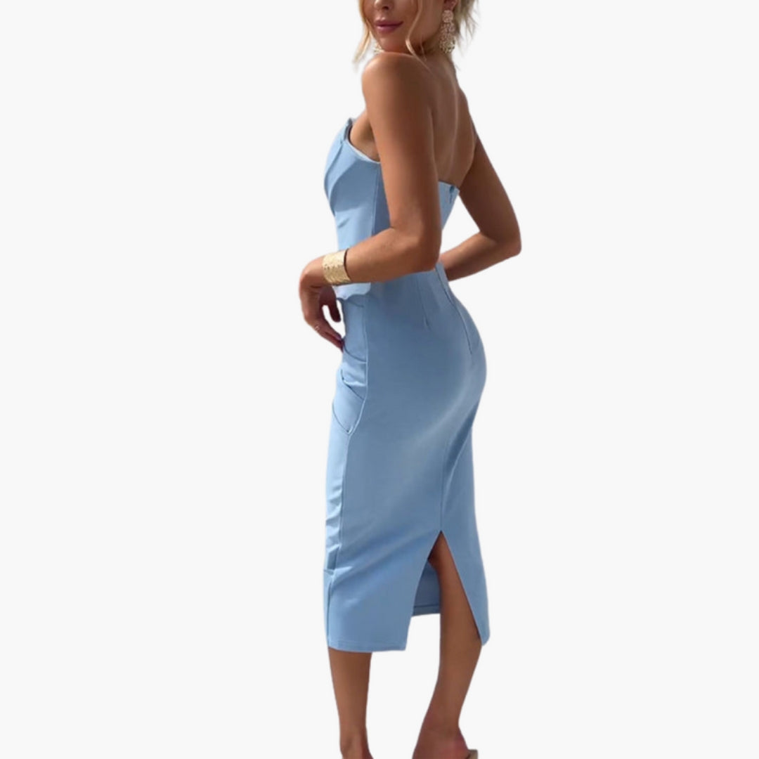 Robe Midi Femme à Bretelles Fines avec Ourlet à Volant