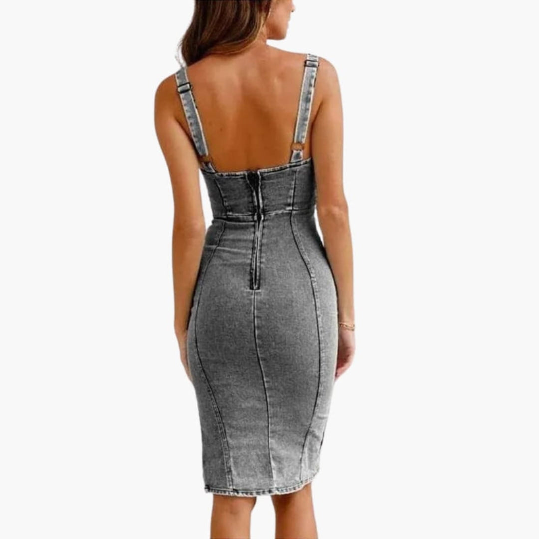 Robe Midi Femme à Encolure Arrondie et Coupe Ajustée