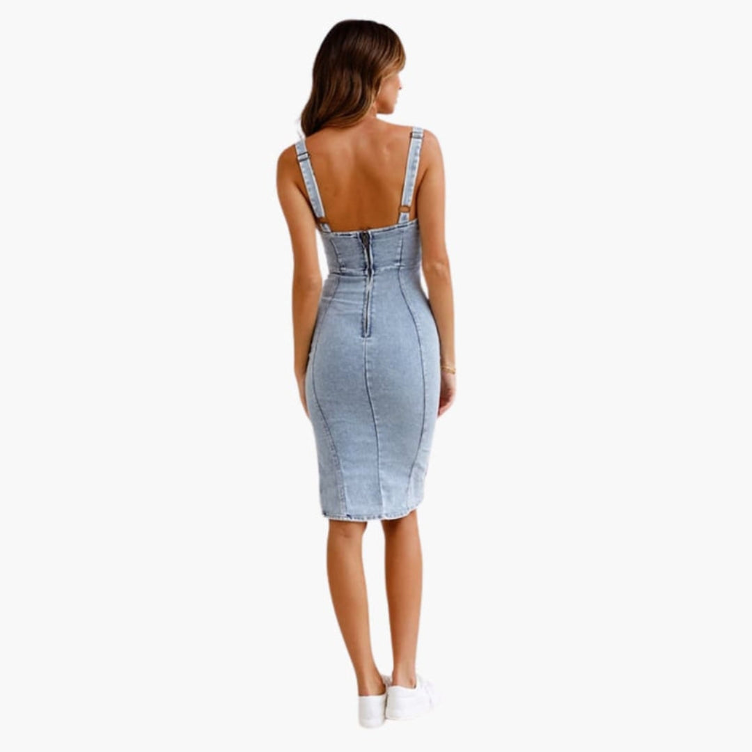 Robe Midi Femme à Encolure Arrondie et Coupe Ajustée