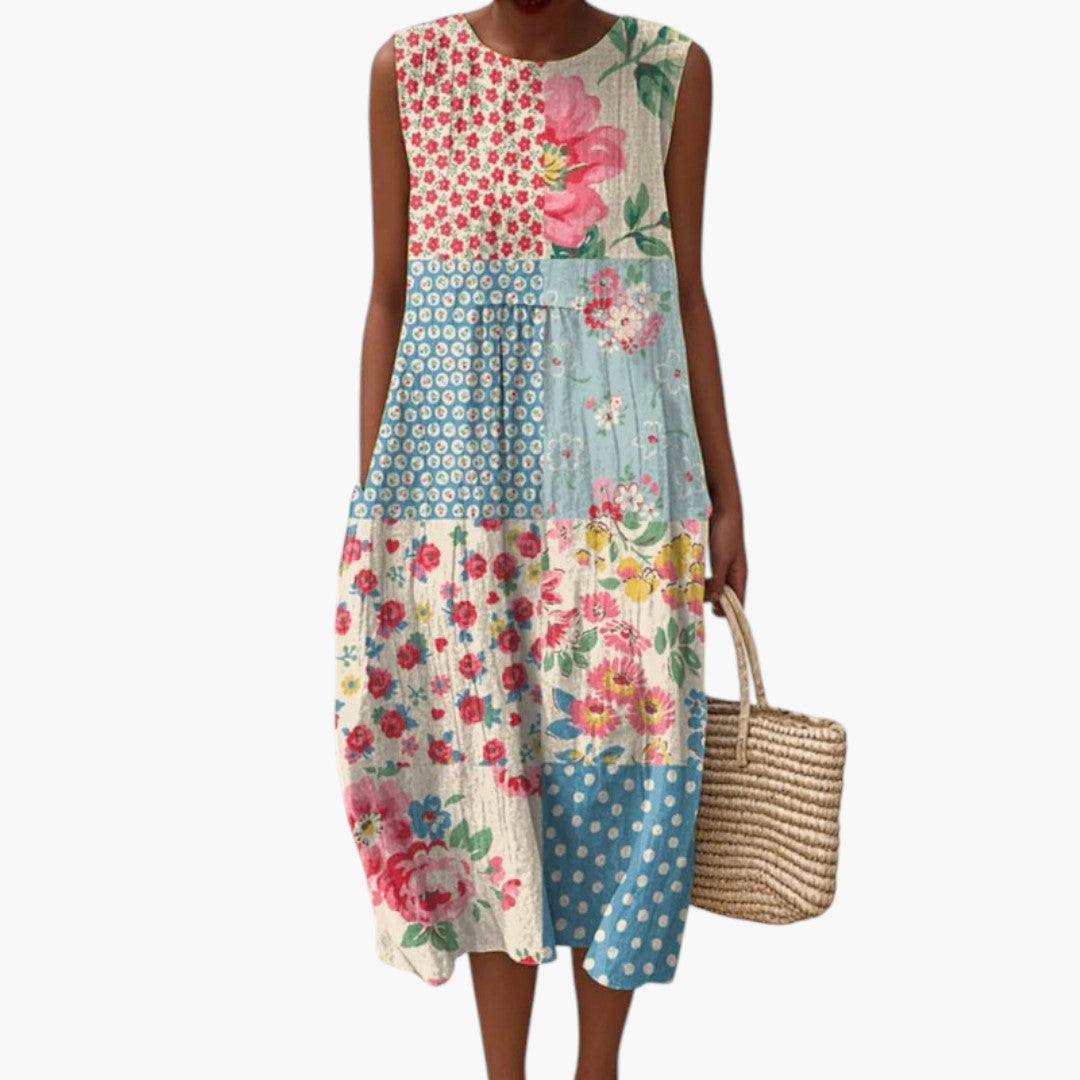 Robe Midi Femme avec Coupe Ample et Sans Manches
