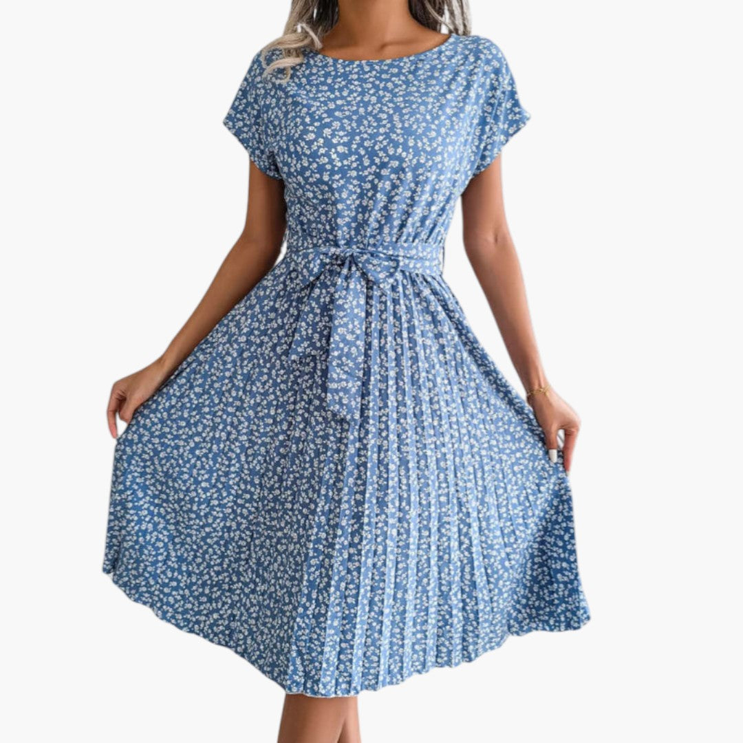 Robe Midi Femme avec Manches Courtes et Taille à Nouer