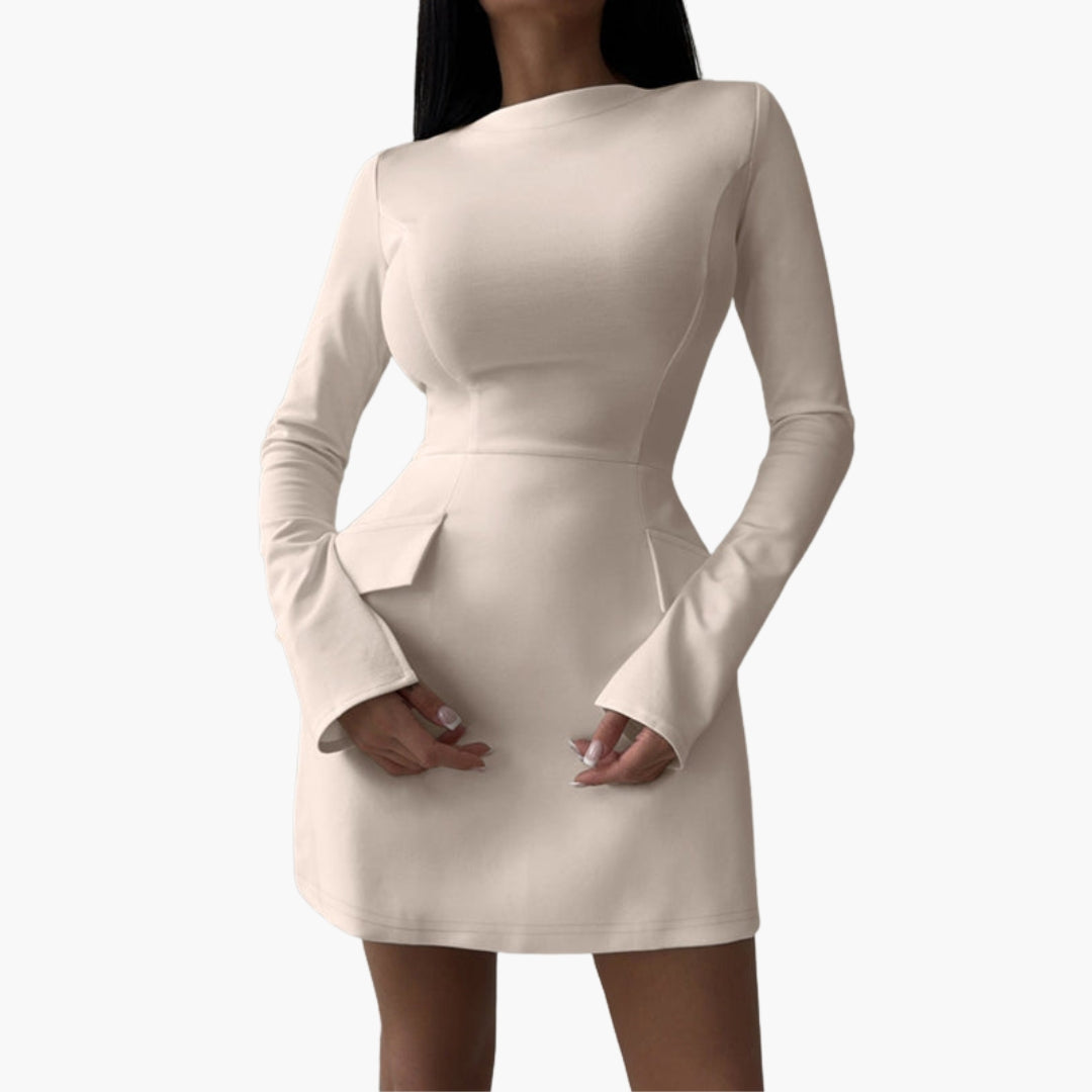 Women's Short Dress with Fitted Cut and Loose Sleeves