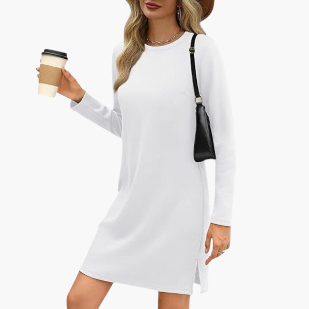 Robe Mini Femme a Col Rond et Manches Longues