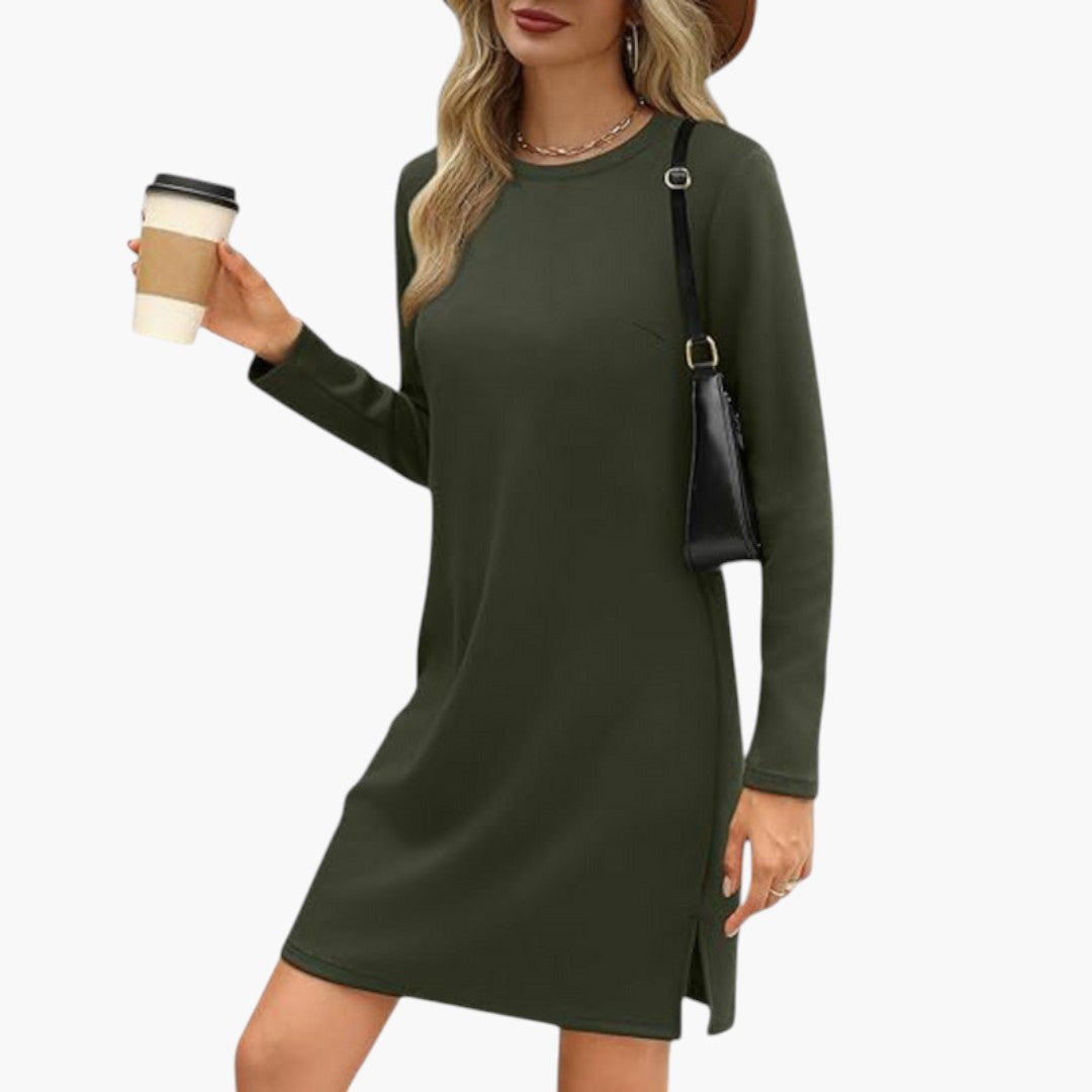 Robe Mini Femme a Col Rond et Manches Longues