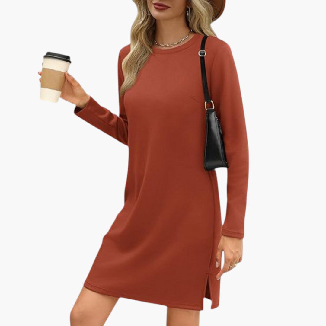 Robe Mini Femme a Col Rond et Manches Longues