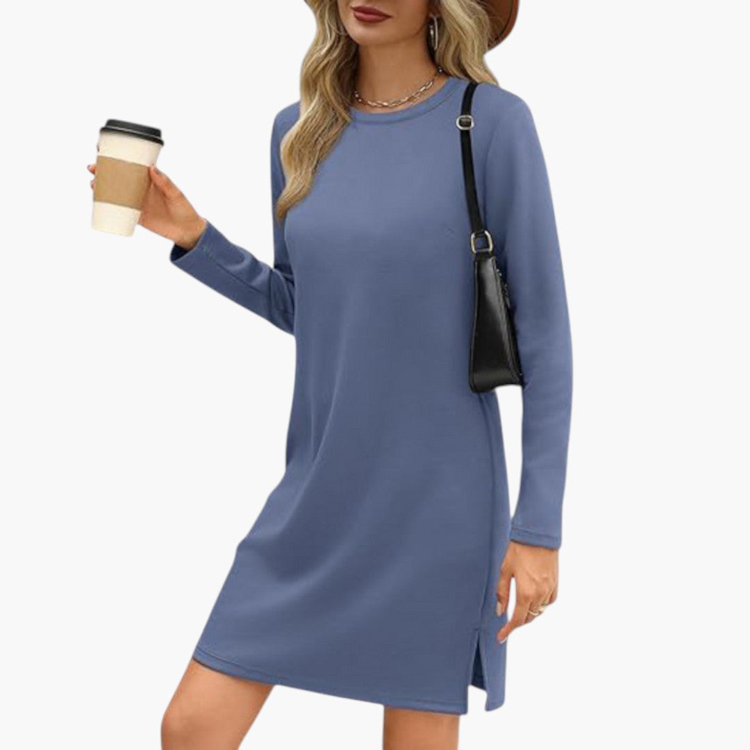 Robe Mini Femme a Col Rond et Manches Longues