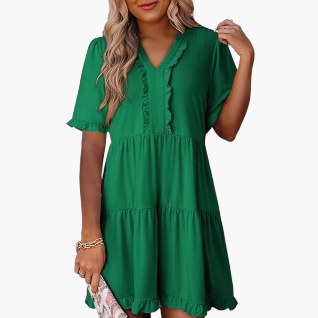 Mini-Kleid für Damen mit V-Ausschnitt und Rüschensaum