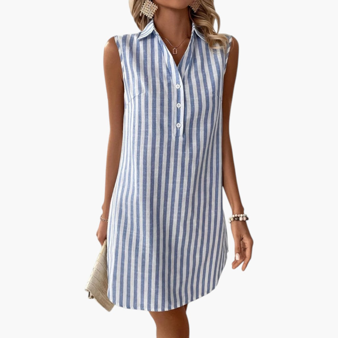 Vestido camisa curto feminino com riscas e botões