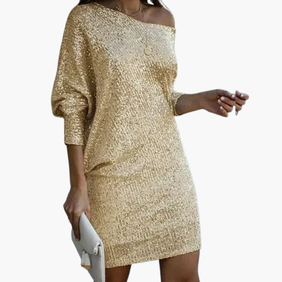 Robe courte à sequins pour femme à épaules dénudées