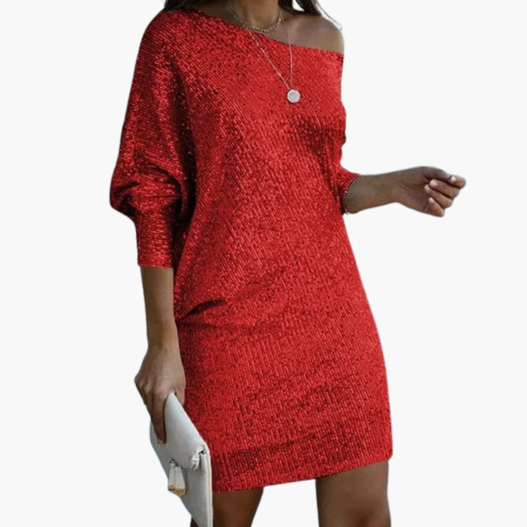 Robe courte à sequins pour femme à épaules dénudées