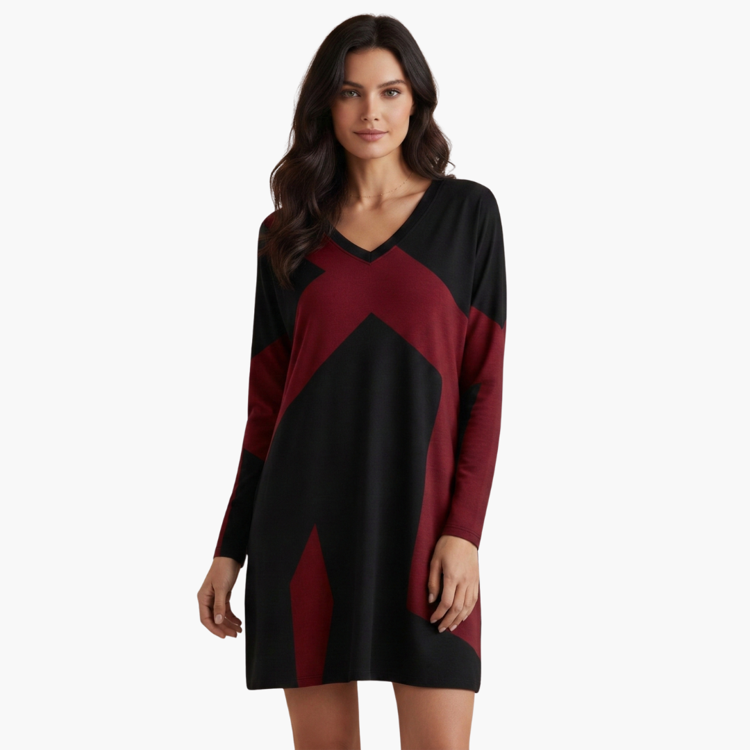 Robe courte pour femme à encolure en V et motif géométrique