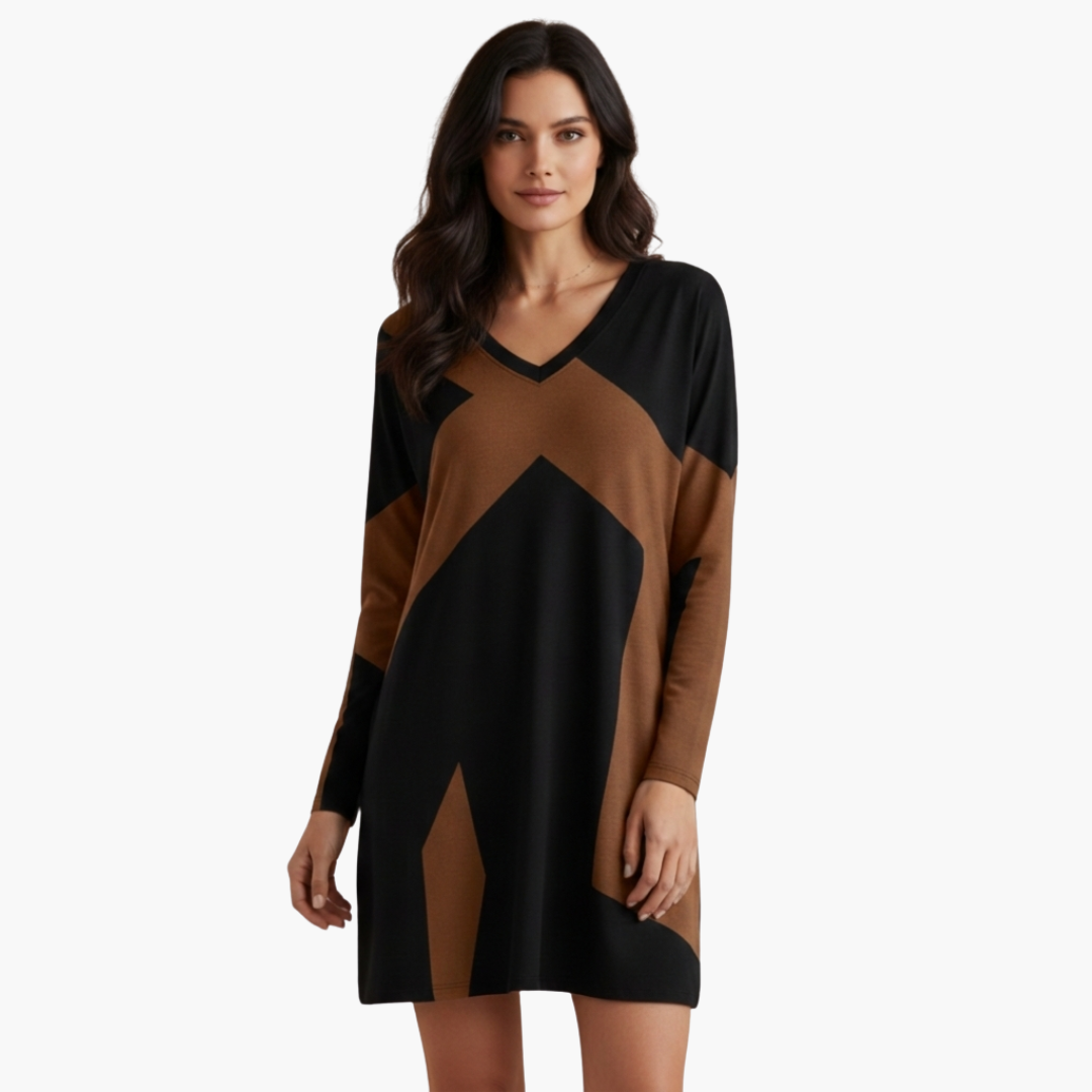 Robe courte pour femme à encolure en V et motif géométrique