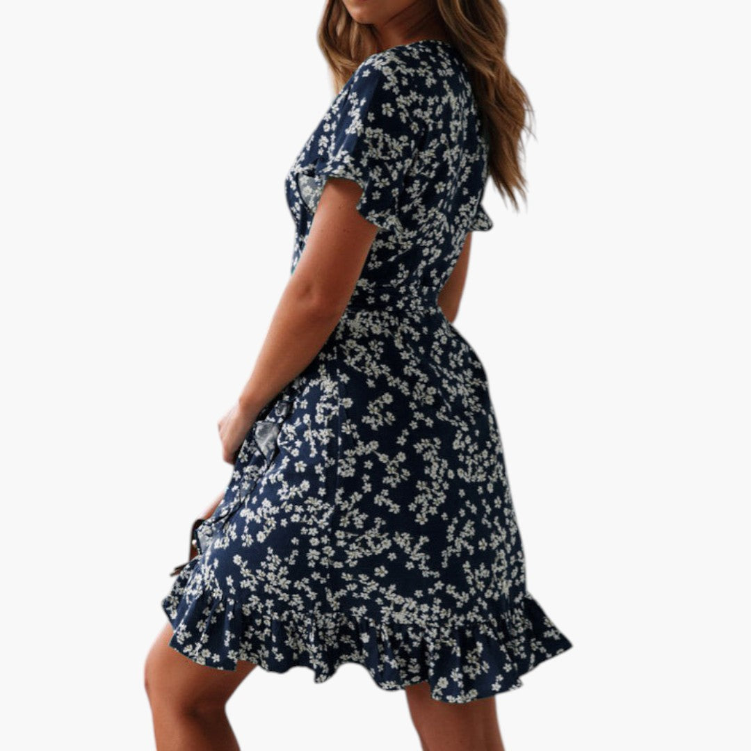 Robe de Plage Femme a Taille Croisée et Ourlet à Volants