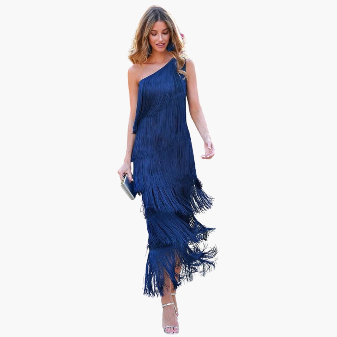 Abendkleid für Damen mit freier Schulter und Fransen