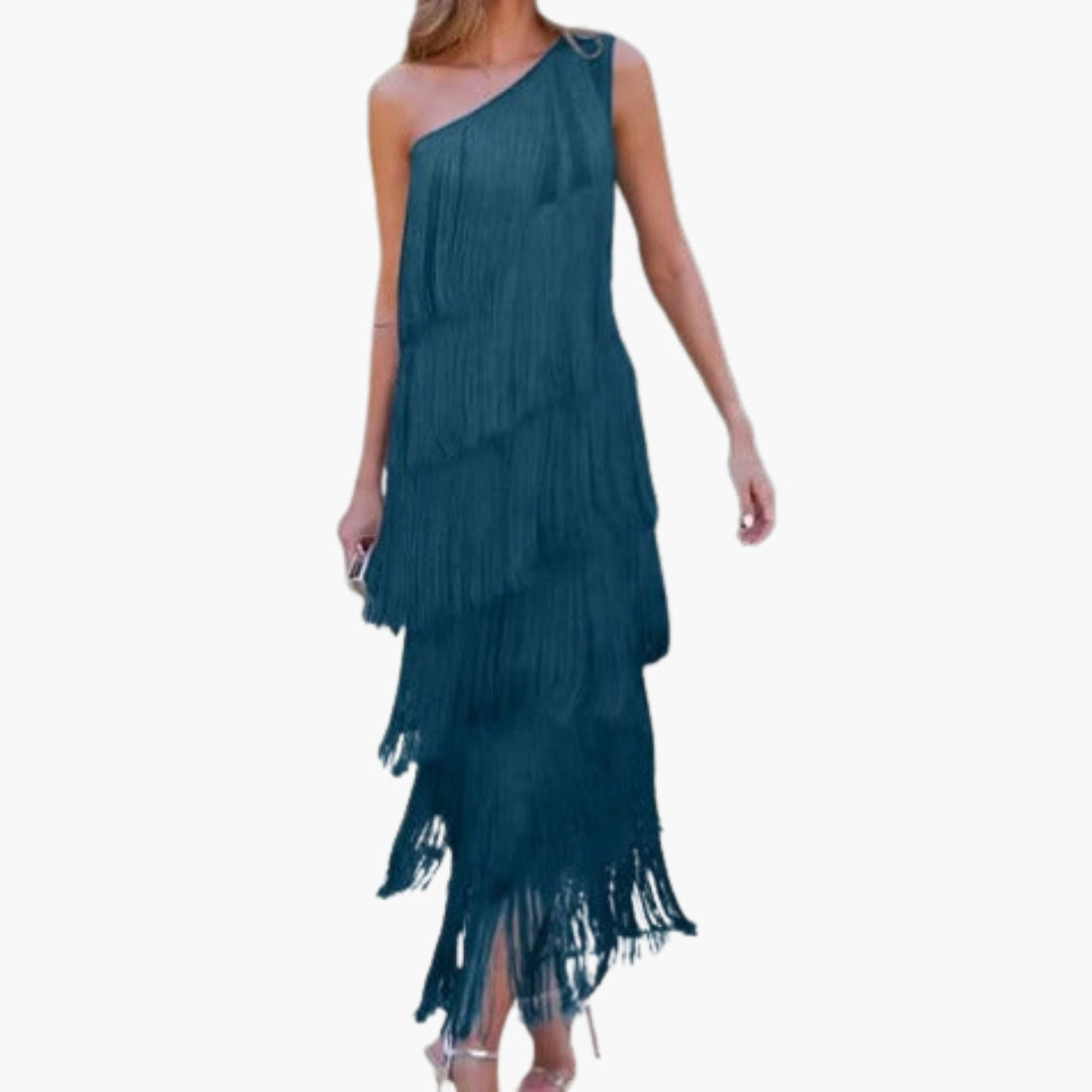 Abendkleid für Damen mit freier Schulter und Fransen