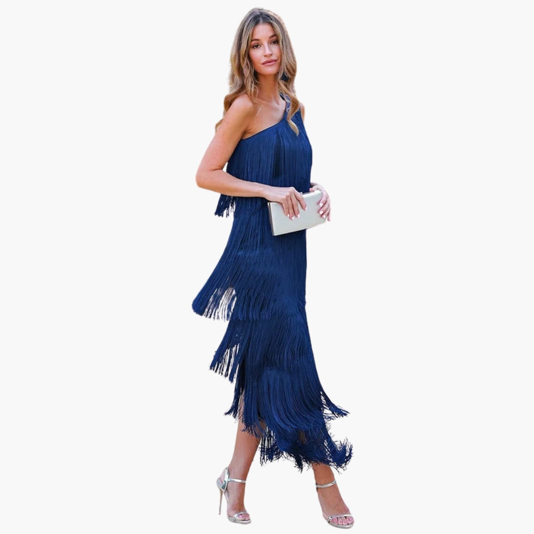 Abendkleid für Damen mit freier Schulter und Fransen