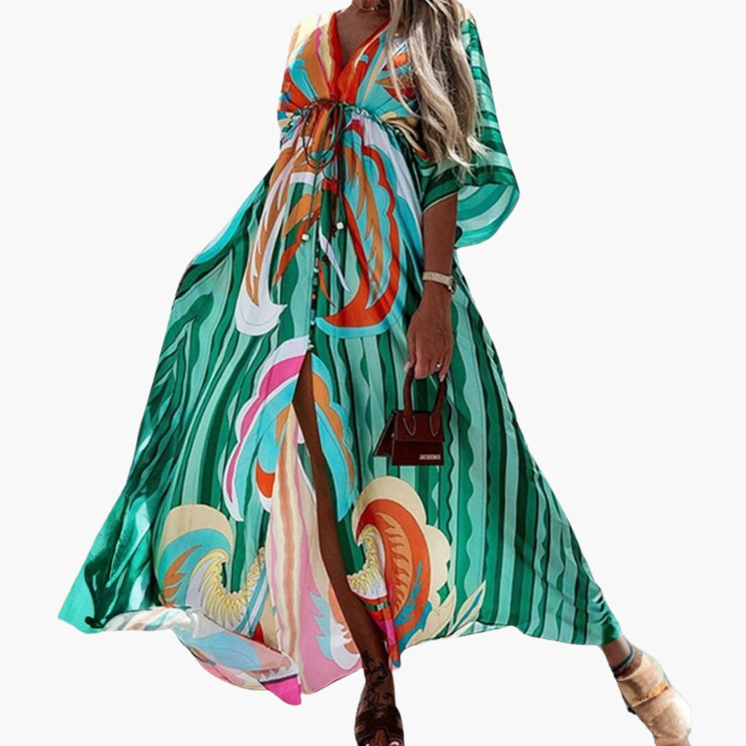Robe de plage femme à motif imprimé avec taille à cordon de serrage