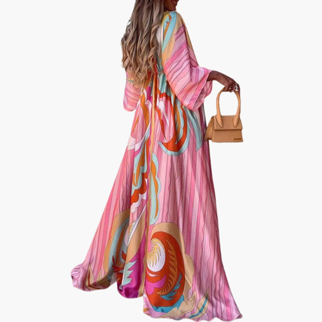 Robe de plage femme à motif imprimé avec taille à cordon de serrage